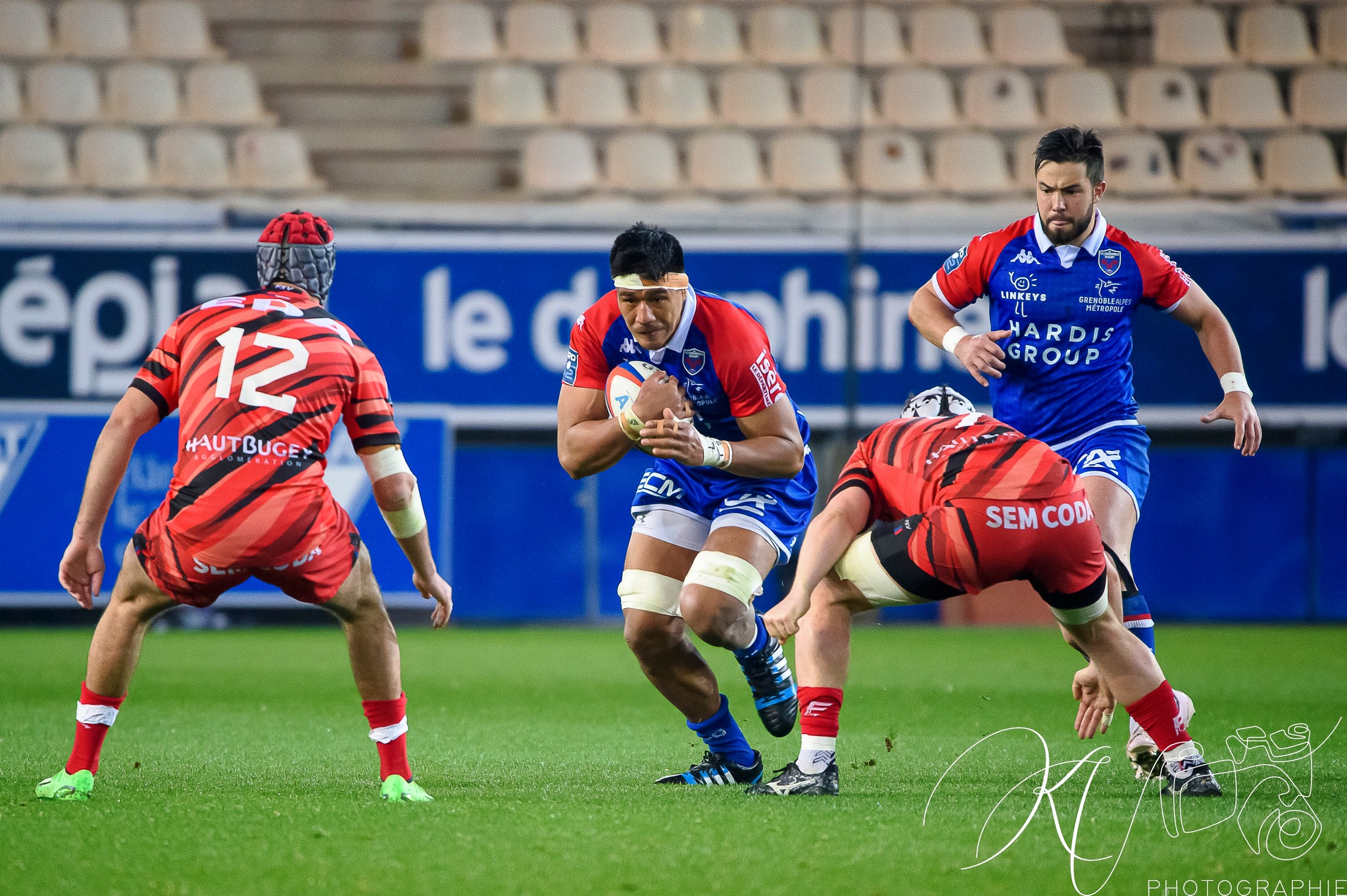 Tanginoa HALAIFONUA - Romain TROUILLOUD -  FC Grenoble Rugby - US Oyonnax Rugby - Rugby - FC Grenoble (24) vs (28) US Oyonnax Rugby (#2023FCGvOYO03) Photo by: Karine Valentin | Siuxy Sports 2023-03-24