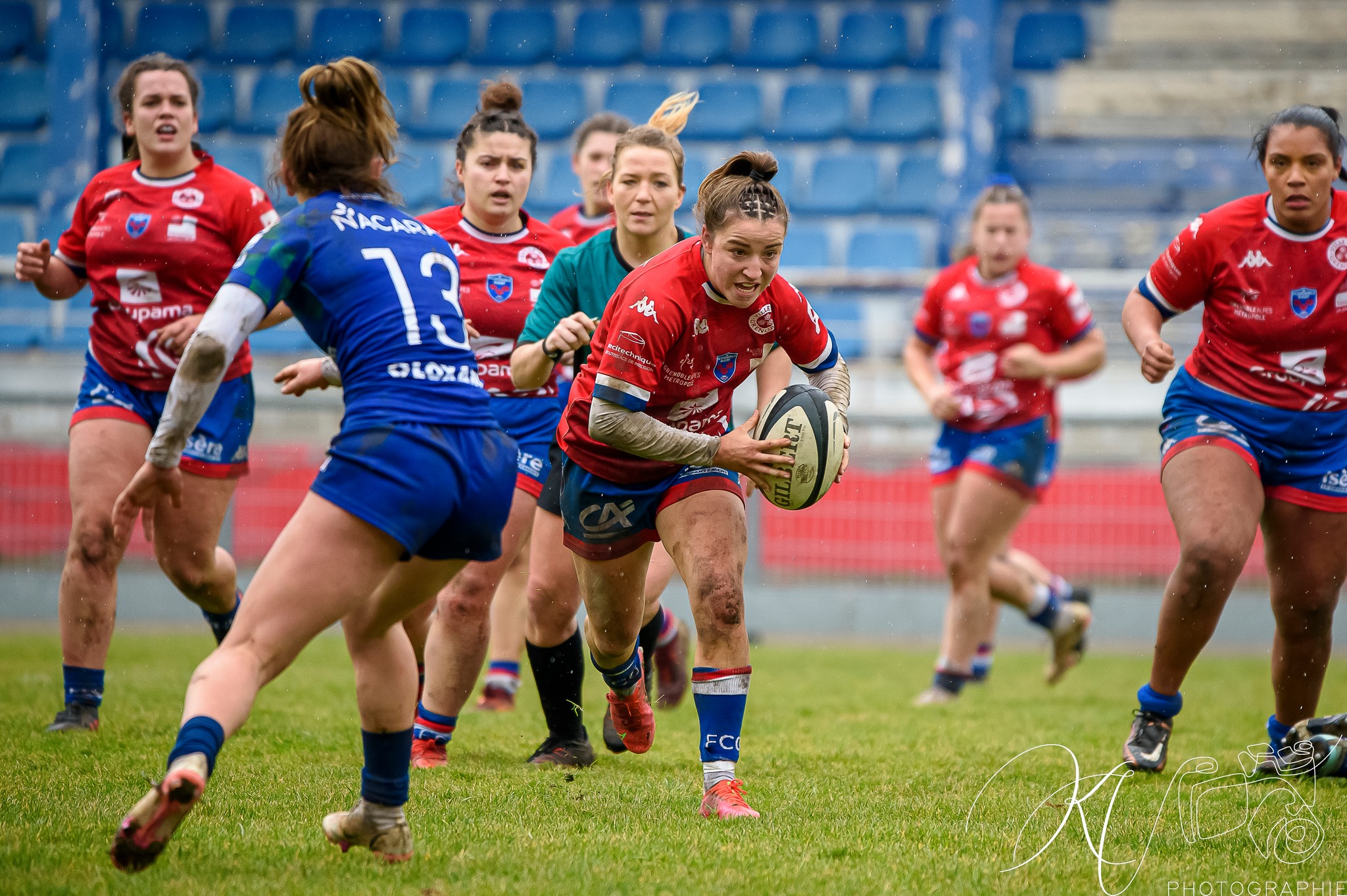Alexandra CHAMBON - Valentine GUILLET - Lorette JACQUOT - Ambre MWAYEMBE -  FC Grenoble Rugby - Lille Métropole Rugby Club Villeneuvois - Rugby - FCG Amazones (18) VS (16) LMRCV (#2023FCGvsLMRCV01) Photo by: Karine Valentin | Siuxy Sports 2023-01-08