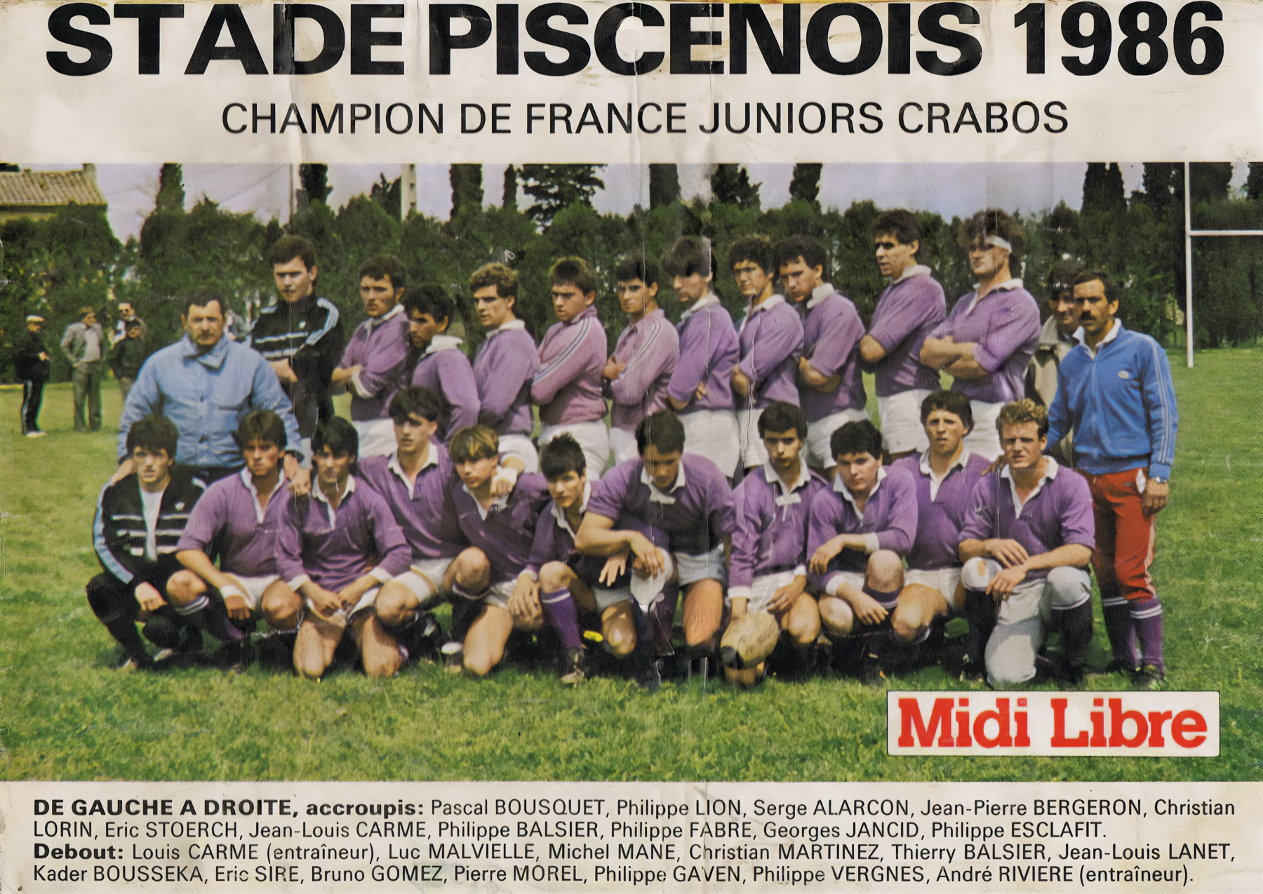  Stade Piscenois -  - Rugby - Équipe 1986 Crabos - Stade Piscenois - Champion de France () Photo by:  | Siuxy Sports 1986-04-01